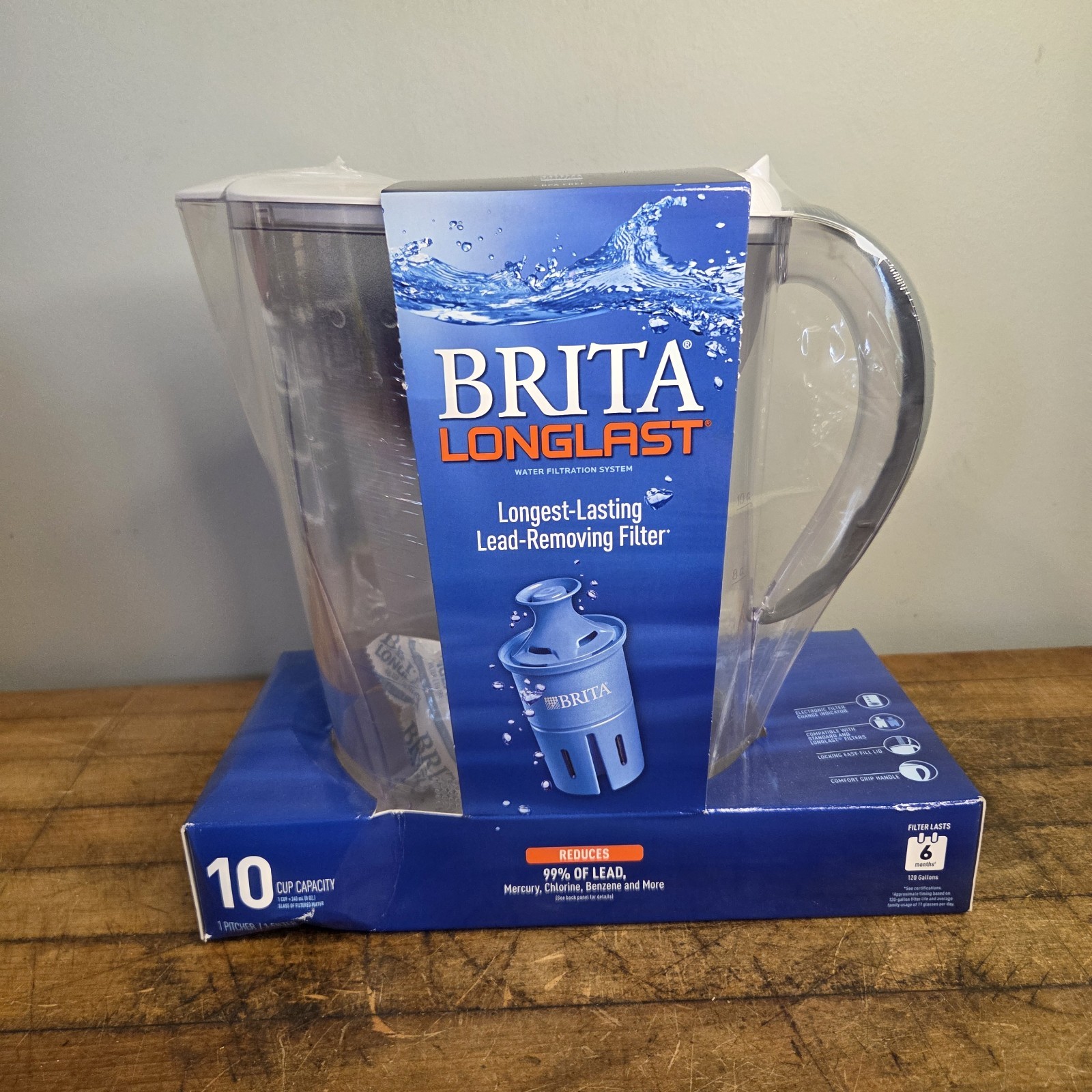 Brita Longlast 10 Cup Water Filter Pitcher Clear Removes Lead Mercury New