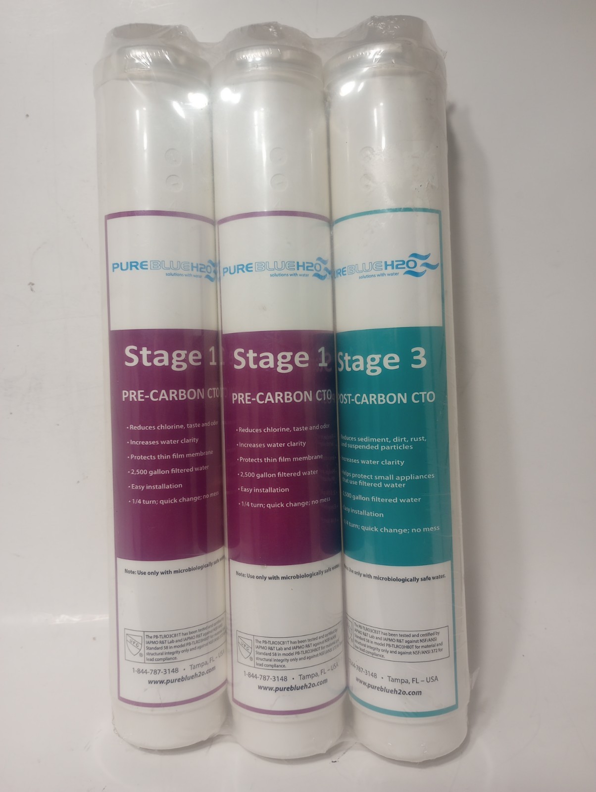 Pure Blue H2O 3-Stage RO Replacement Filter 3-Pack 1:1 System Sealed