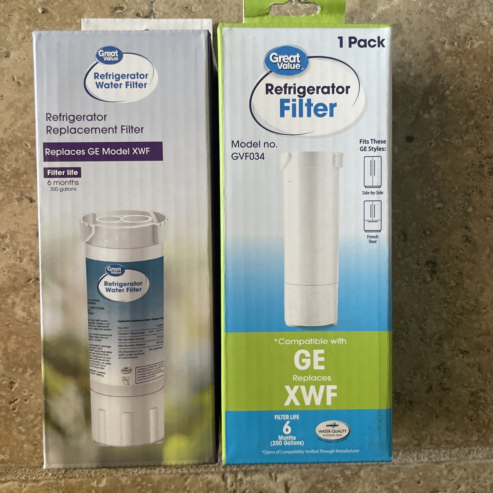2 Pack GREAT VALUE XWF Refrigerator Water Filter Replacement for GE XWF New