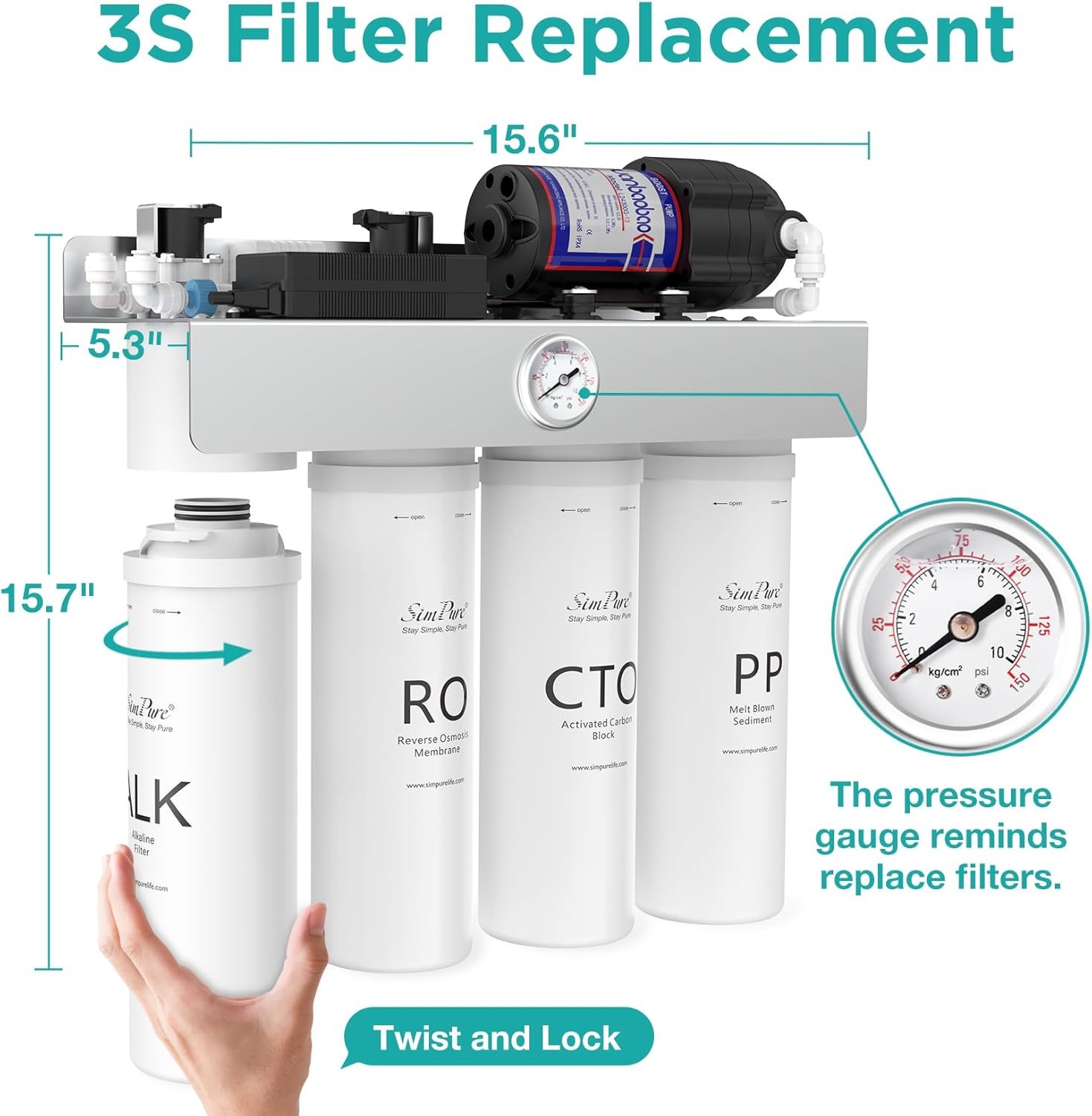 SimPure 8 Stage 400GPD Undersink Tankless RO System w/Remineralization T1-400ALK