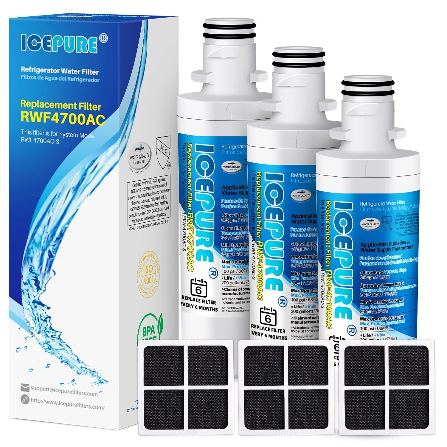 RWF4700AC Fit for LG LT1000P MDJ64844601 ADQ74793501 LT1000PC & Air Filter 3PACK