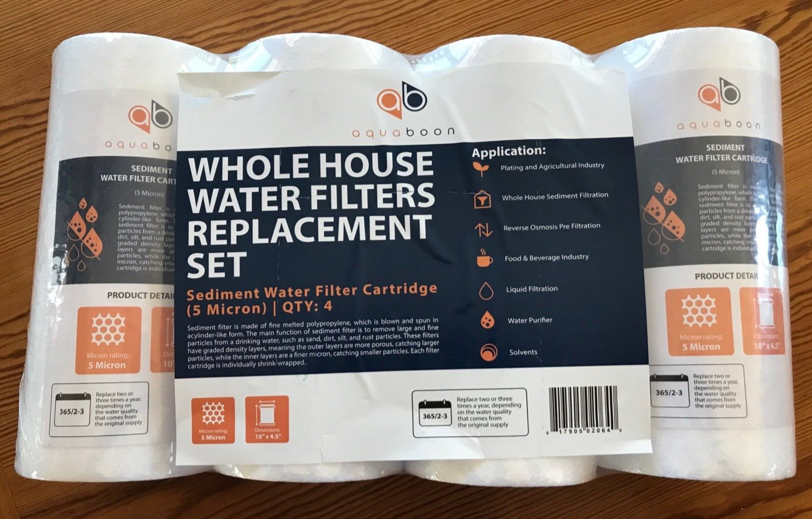Aquaboon Whole House Water Filters (4 in box) 5 micron, 10″ x 4.5″, NIB