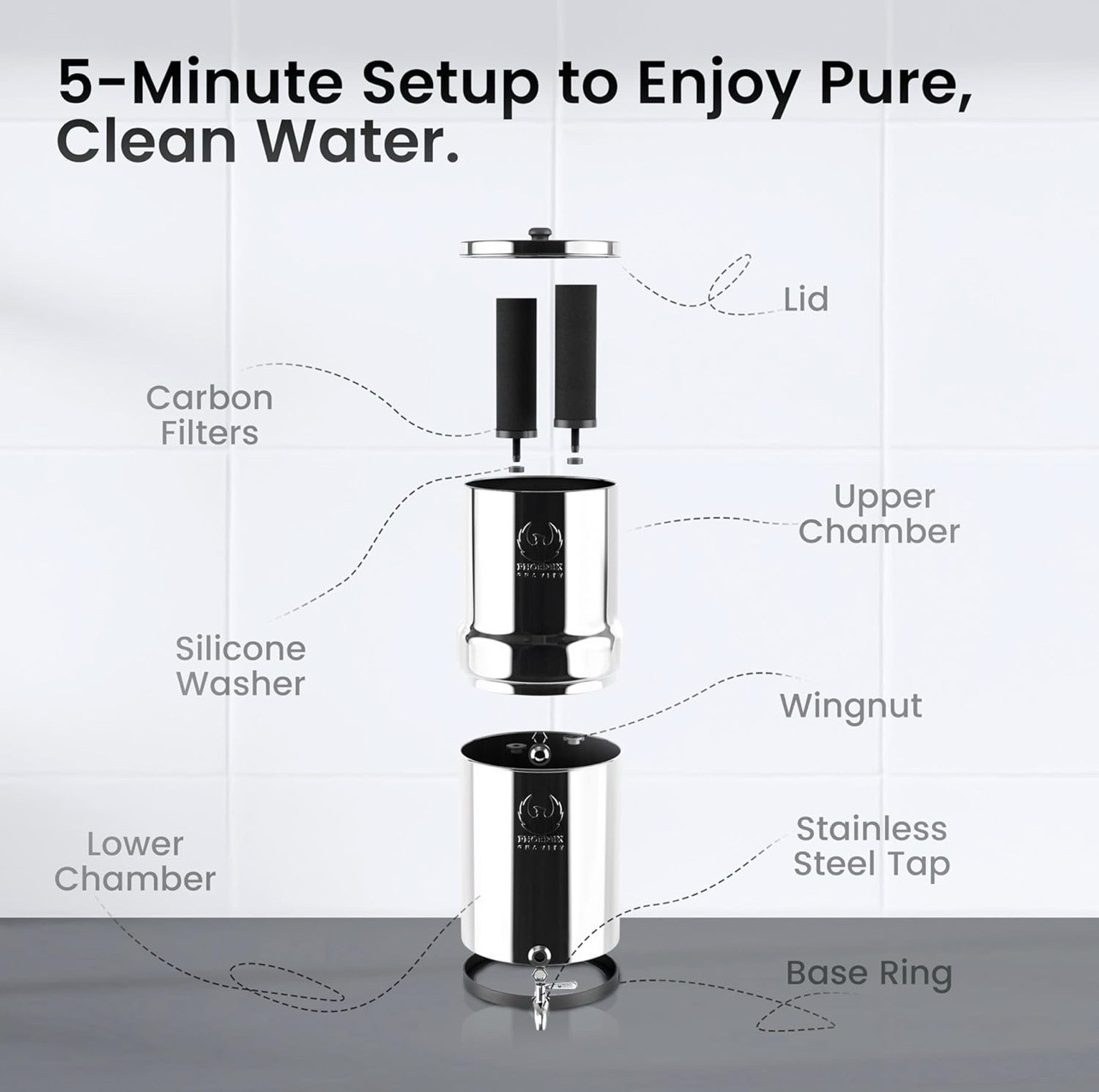 D304 2.25 G Gravity Water Filter System | Dual Carbon Filtration | NSF/ANSI 42 &