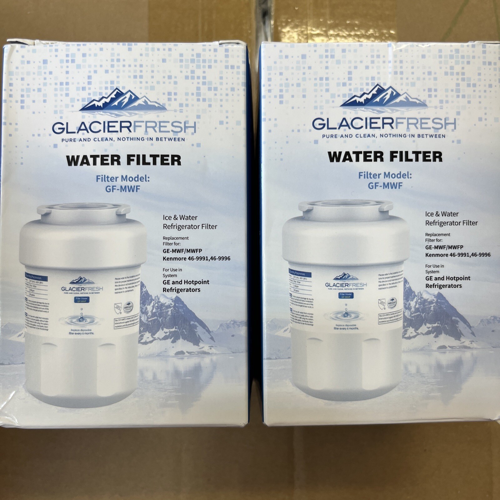 2 pack GLACIER FRESH MWF Water Filters for GE Refrigerators, NSF 42 GF-MWF