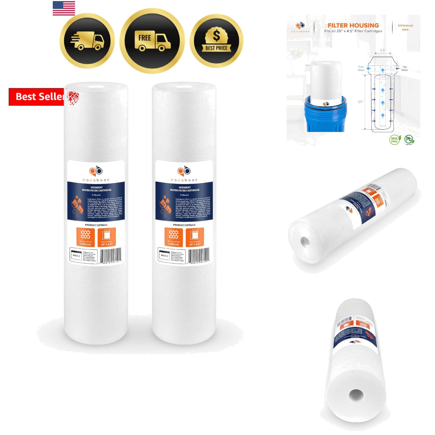 5 Micron 20 x 4.5 Whole House Sediment Filter Cartridge 20 inch Water Filter …
