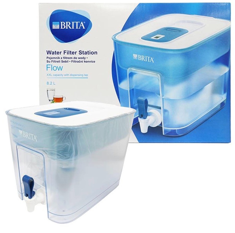 Brita Flow 8.2L Water Filter Dispenser Blue & 1 Basic Filter BPA Free