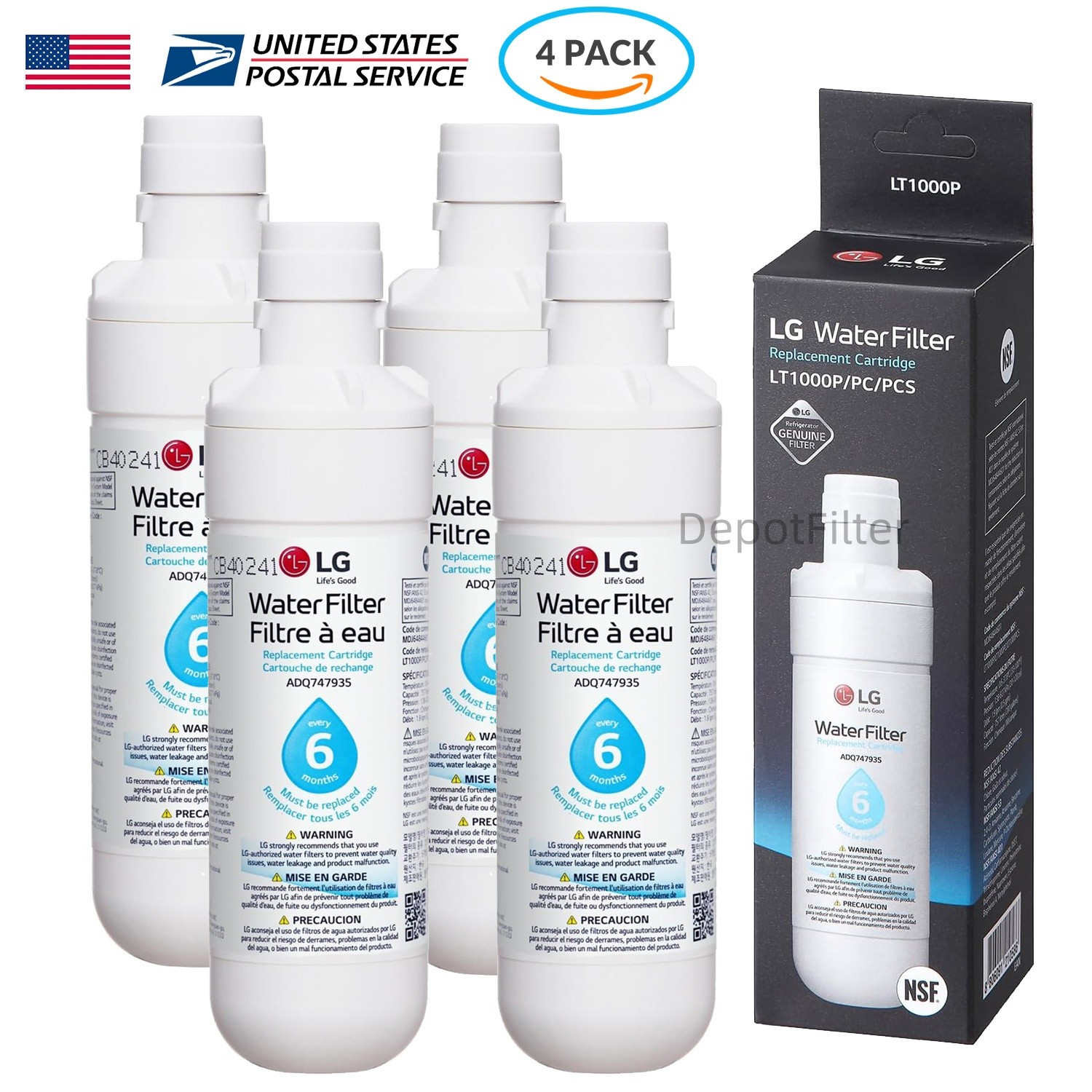 4 PACK Refresh Refrigerator Ice Water Filter For LG LT1000P ADQ747935 Brand New