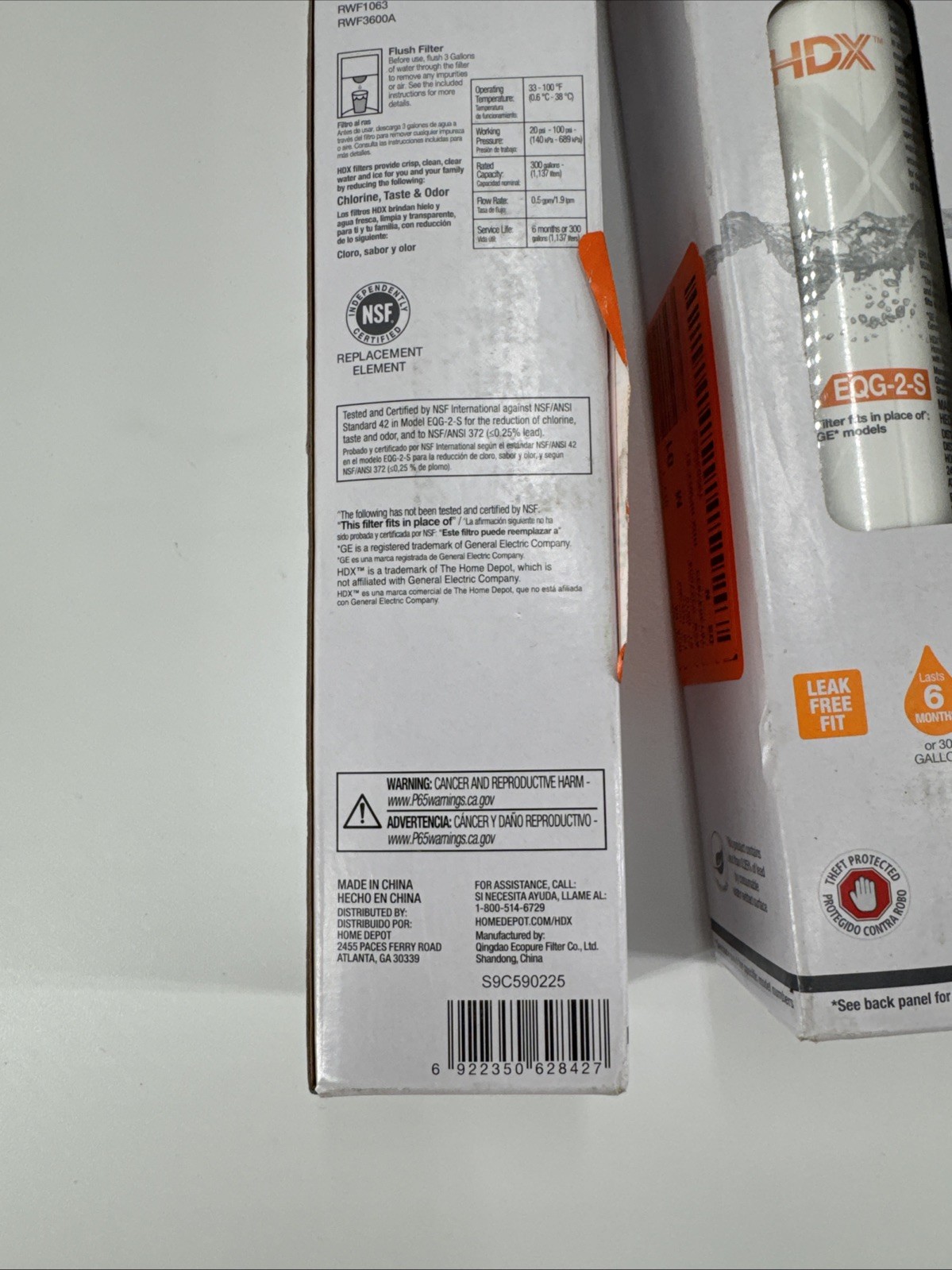 Lot of 2 HDX EQG-2-S Refrigerator Water Filter for GE Model RPWFE Fast Shipping.