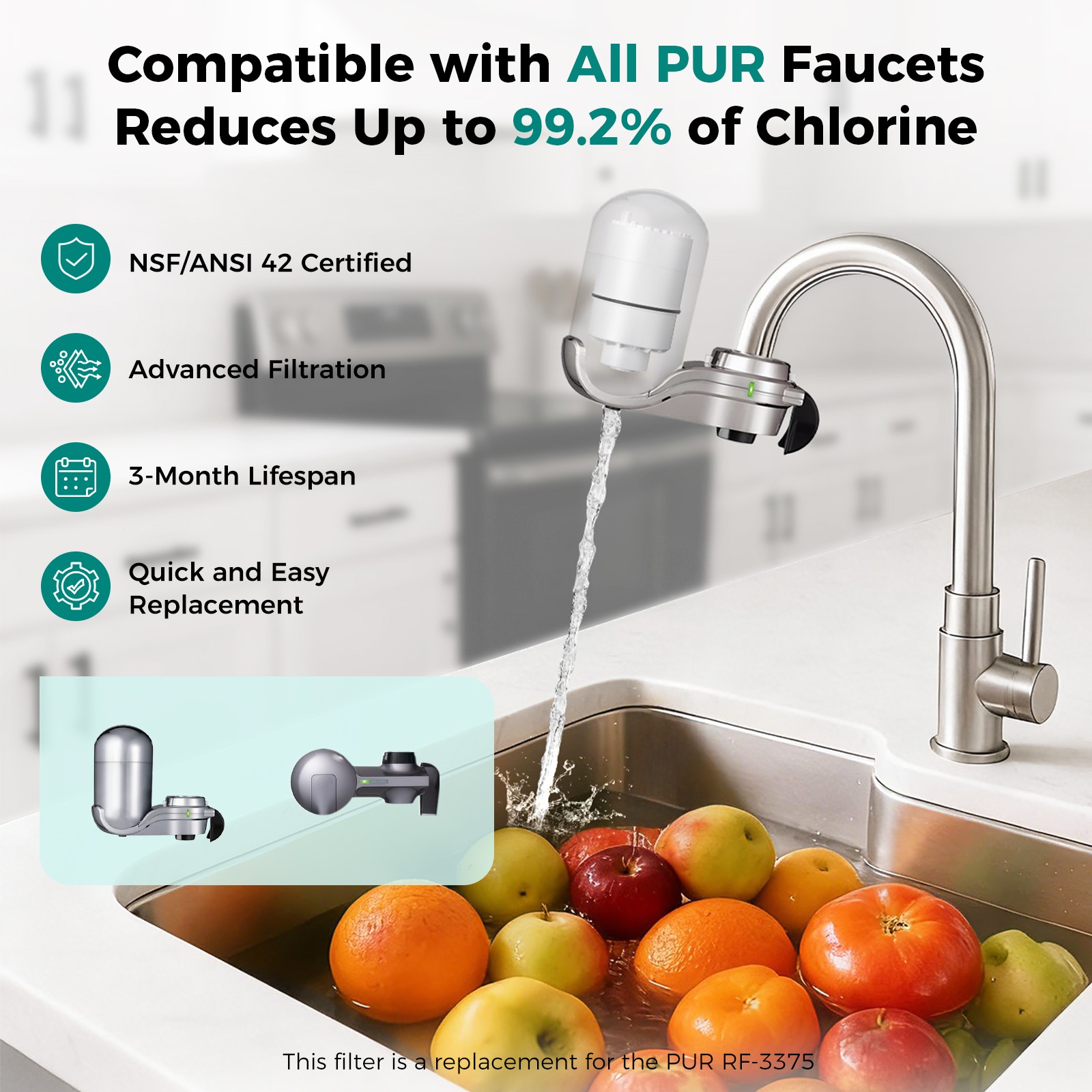 (3) RF-3375 Faucet Water Filter Replacement for FM-3700, PFM400H, PFM350V NEW