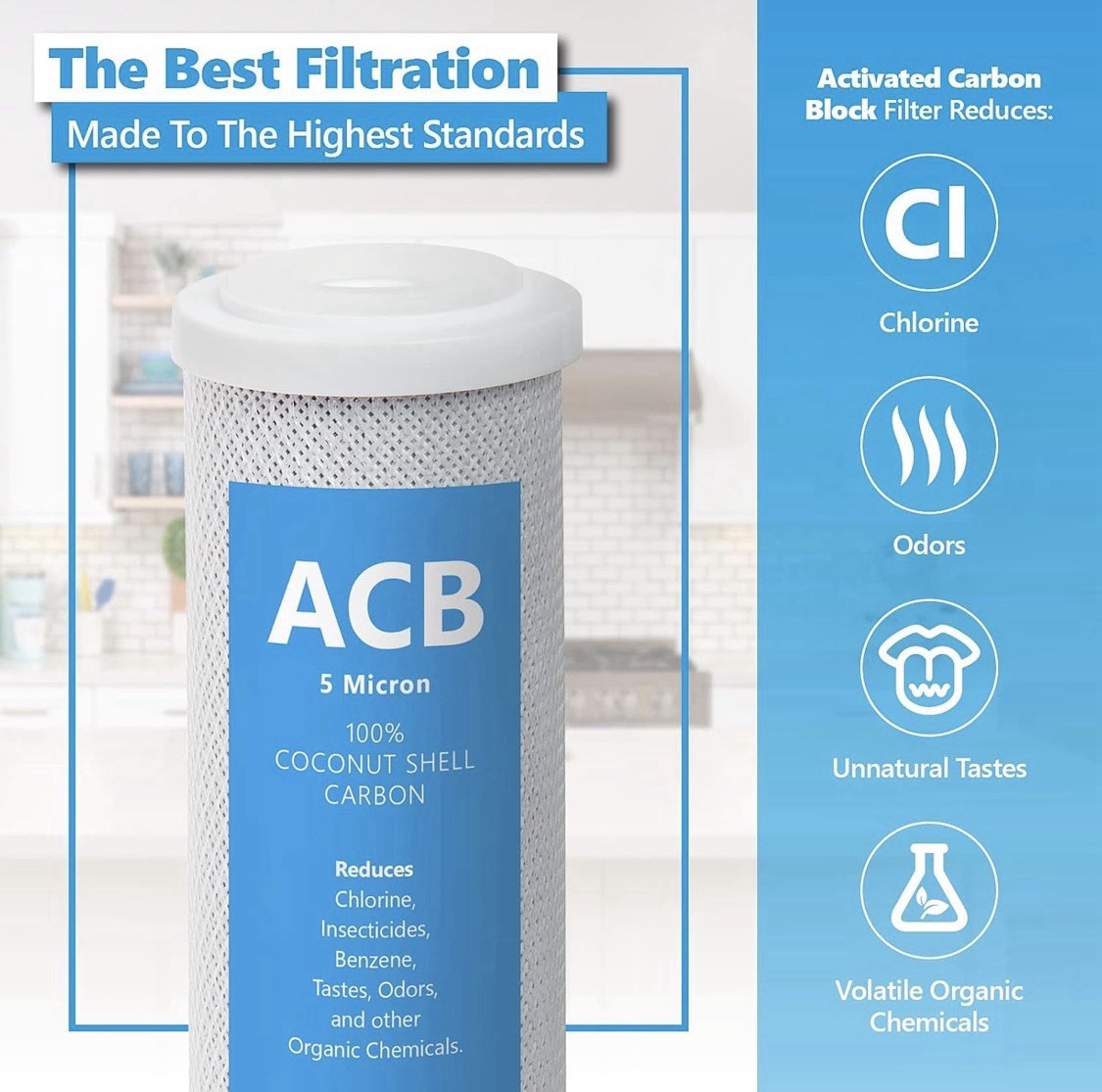 Lot of 8 – Activated Carbon Block Water Filter Replacement – 10” 5 Micron – ACB