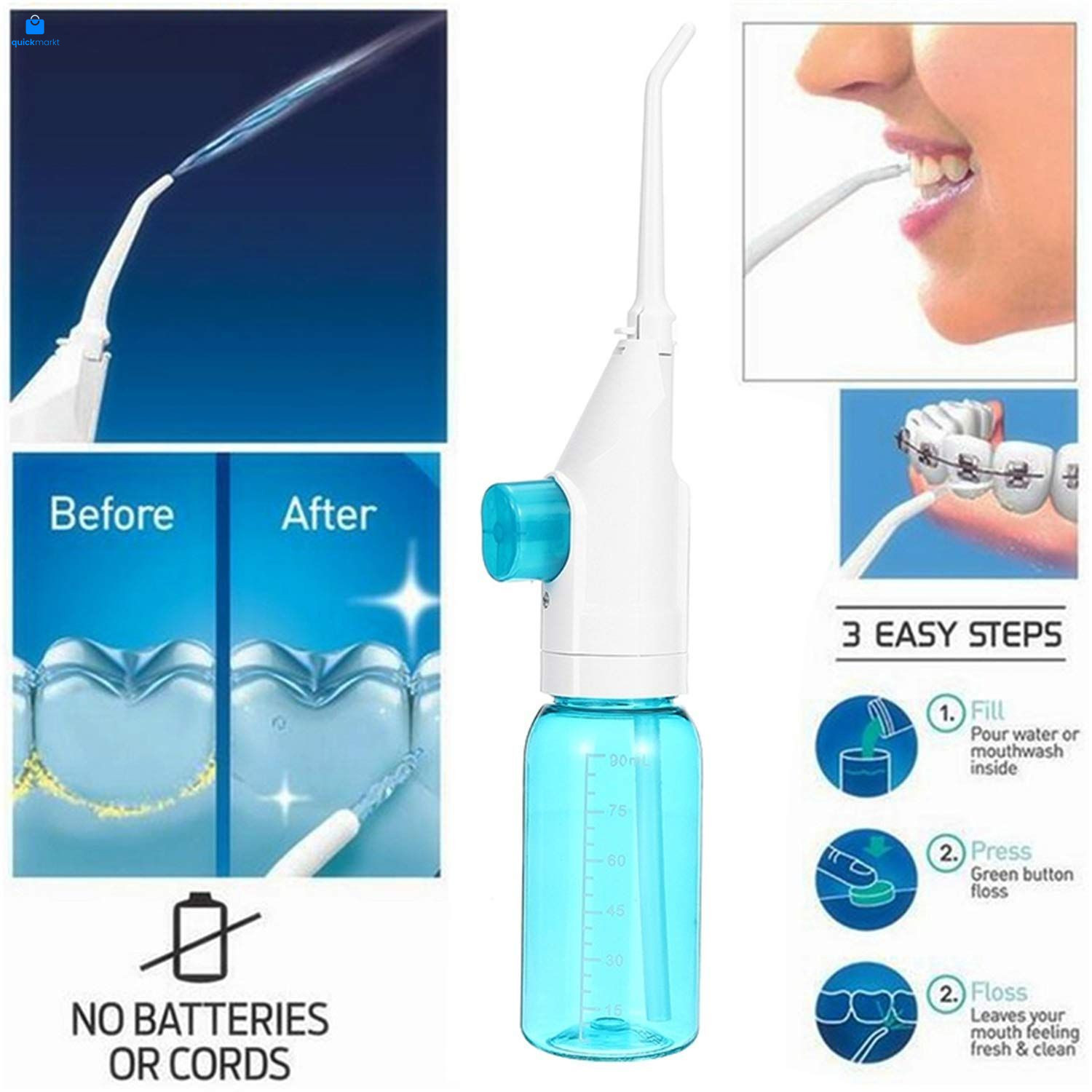 Portable Oral Irrigator Water 1 Count (Pack of 1), Nozzle and Tongue Scraper.