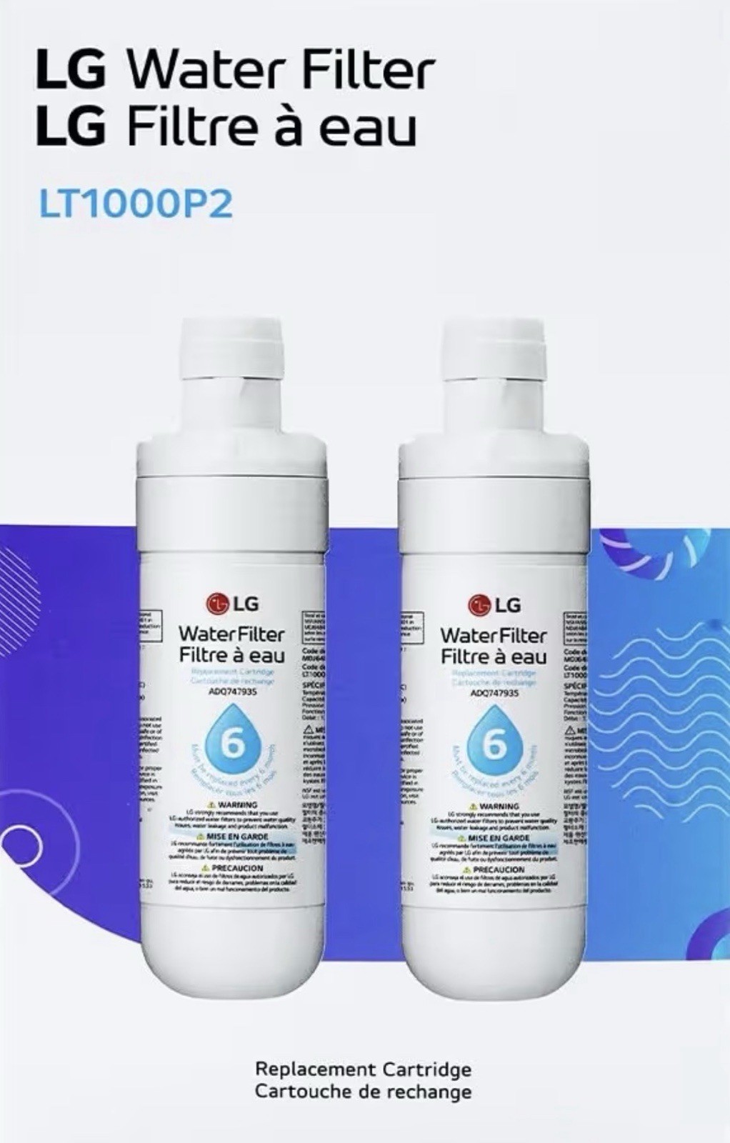 Genuine LG LT1000P2 Refrigerator Water Filter 2-Pack OEM Authentic Sealed – NEW