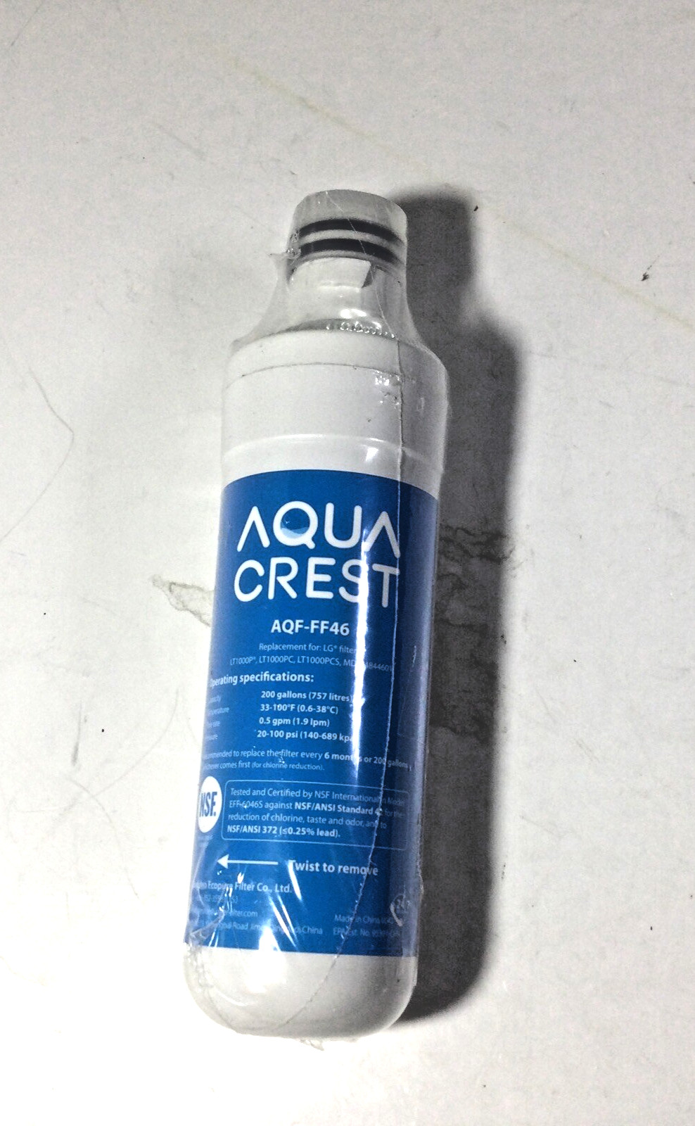Aqua Crest AQF-FF46 Refrigerator Water Filter New Sealed . THIS IS A SQUARE DEAL