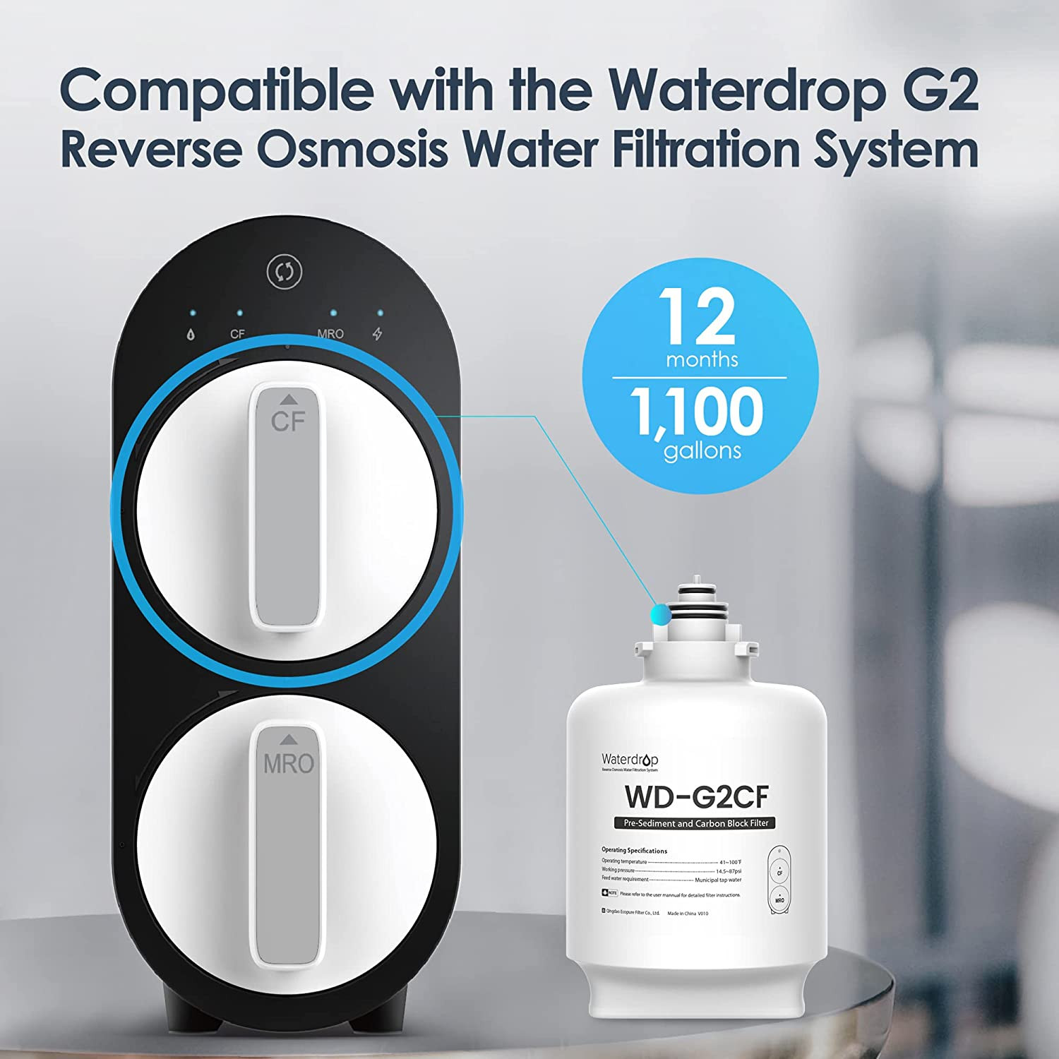 WD-G2CF Filter, for WD-G2-W, WD-G2-B, WD-G2P600-W Reverse Osmosis