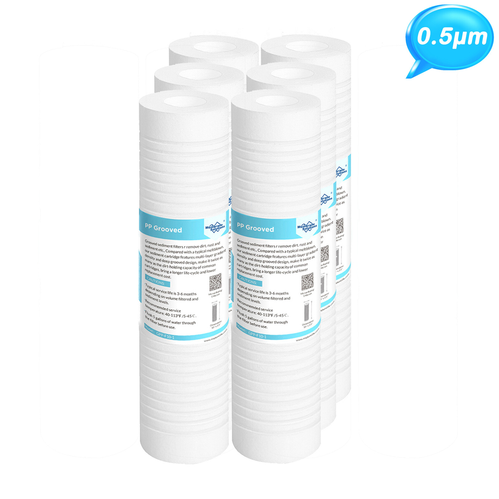 0.5 Micron 10″x2.5″ Grooved Sediment Water Filter Replacement Whole House 1-6PCS