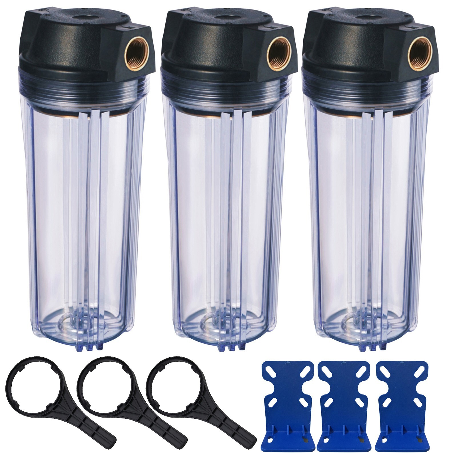 Geekpure Whole House Water Filter Housing 3/4″NPT Brass Fit 10″ x 2.5″-Pack 3