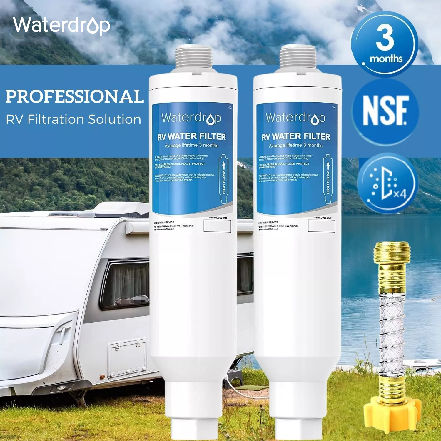 Waterdrop RV Inline Water Filter with Flexible Hose Protector, NSF Certified
