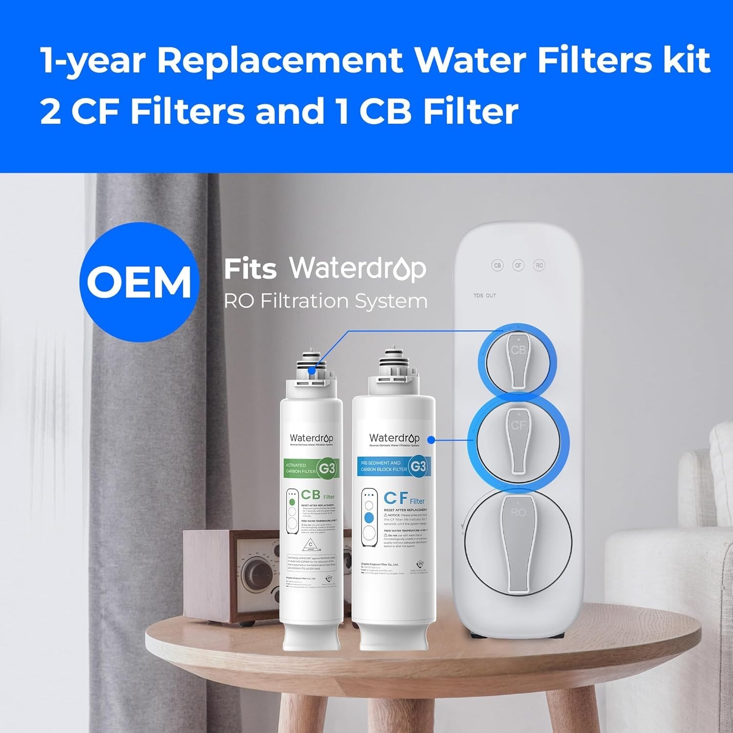 WDG3 Replacement Filter 1-Year Combo: 2 WD-G3-CF and 1 WD-G3-CB, Compatible with