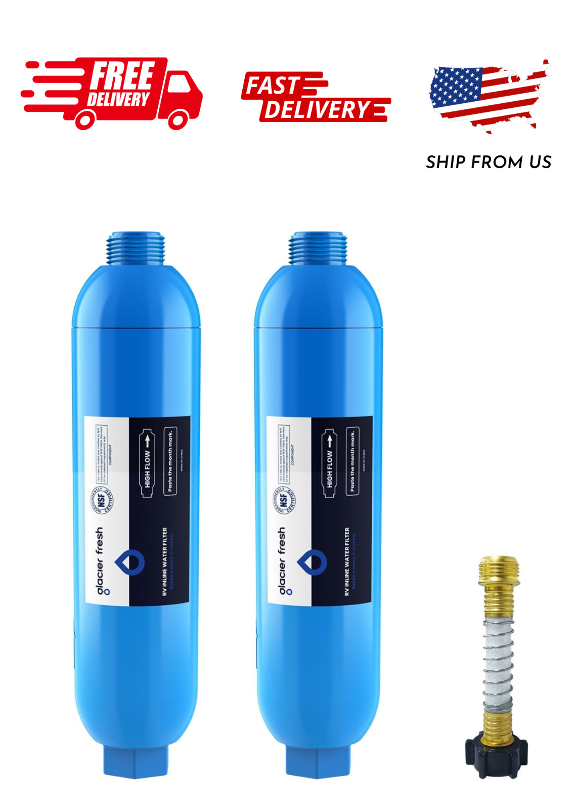 GLACIER FRESH RV Marine Water Filter with 1 Flexible Hose Protector, Greatly Red