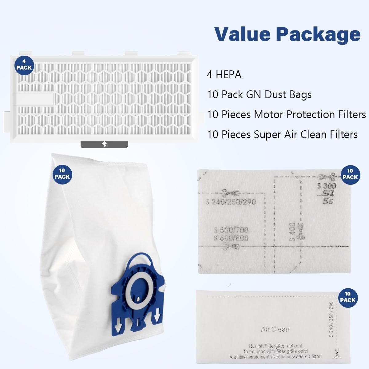 4 Packs Filters for AirClean SF HA 50 Compatible with S4 S5 S6 S8 S8000 S8999
