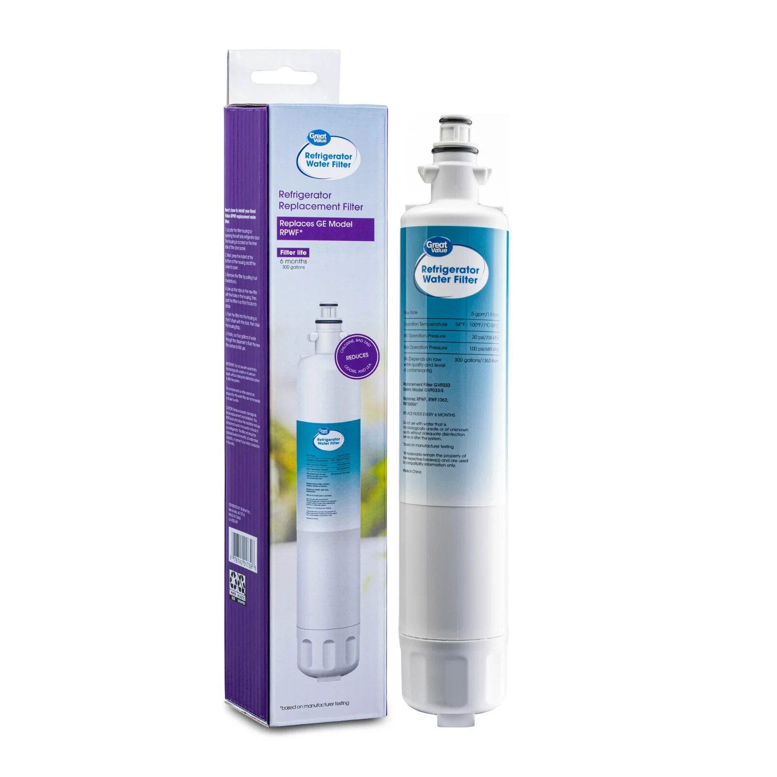 Great Value Refrigerator Replacement Filter for GE Model RPWF 1 Count Brand New