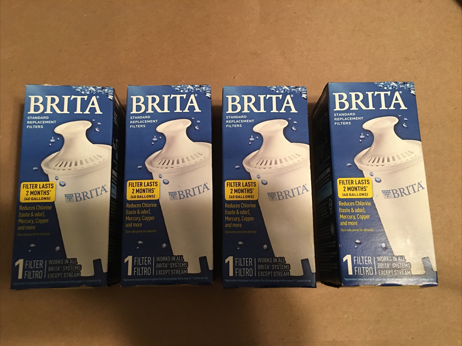 4 packs Brita standard filters 2 motns las 40 galons