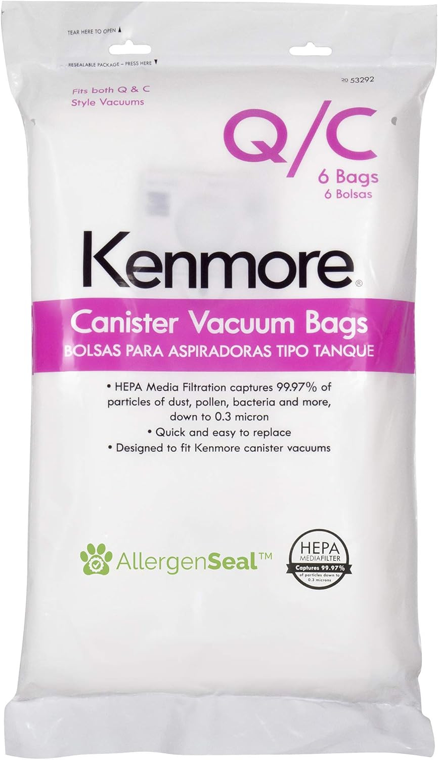Kenmore 53292 Type Q HEPA Replacement Dust Bags for Canister Vacuum 81214, 81414