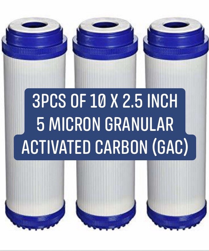 10 x 2.5 Inch 5 Micron Granular Activated Carbon (GAC) Water Filter 3pc