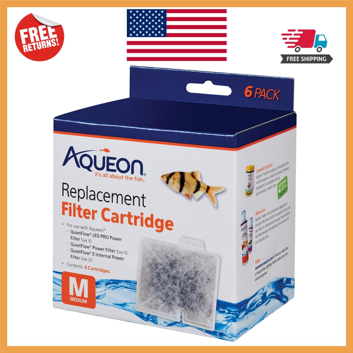 Aqueon 6-Pack Filter Cartridges Medium – Removes Impurities Efficiently