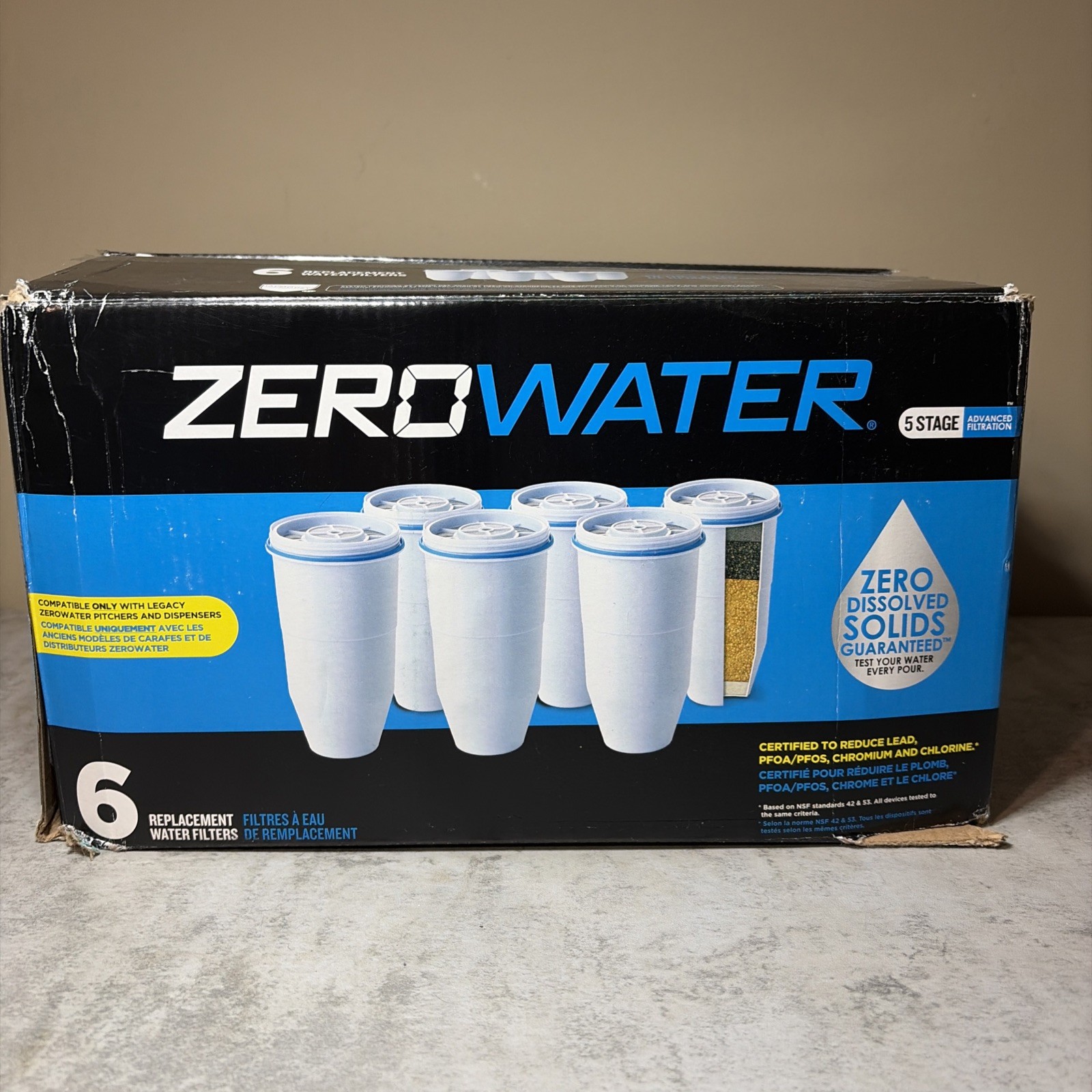 ZeroWater Replacement Water Filters 6-Pack BPA Free 5 Stage Brand New ZR-006-tg