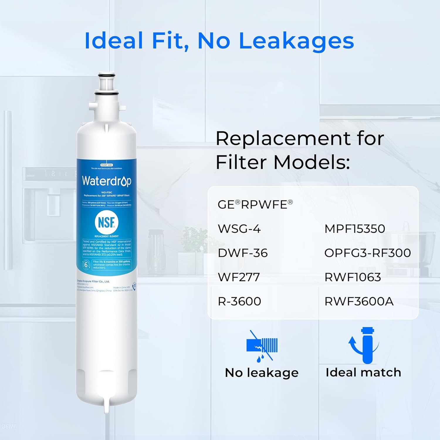 Waterdrop Refrigerator Water Filter, Replacement for GE® RPWFE WITH CHIP (1)