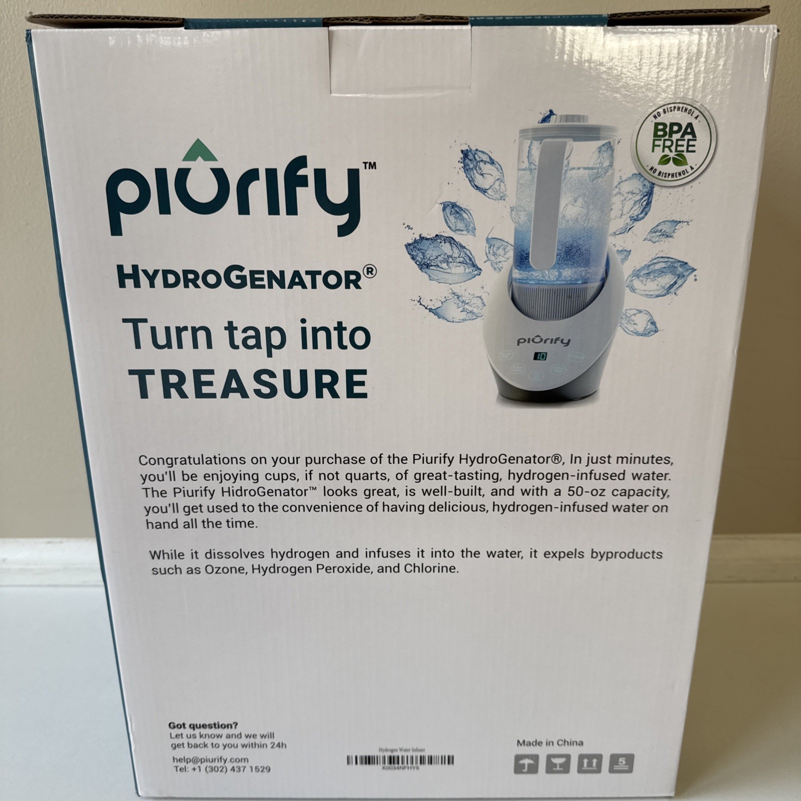Piurify Hydrogenator Water Machine Pitcher Hydrogen Magnetic H2O Water BPA Free