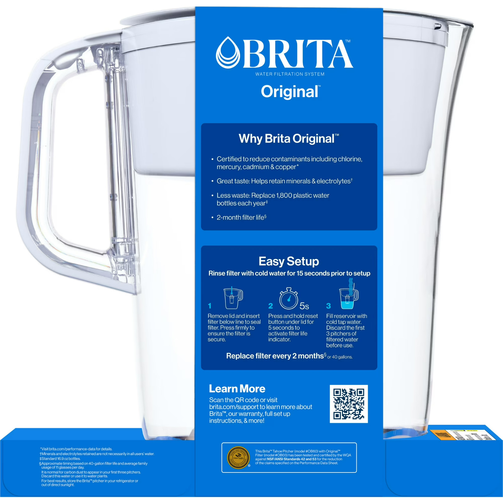 Brita Tahoe 10 Cup Large Water Filter Pitcher White BPA Free Standard Filter