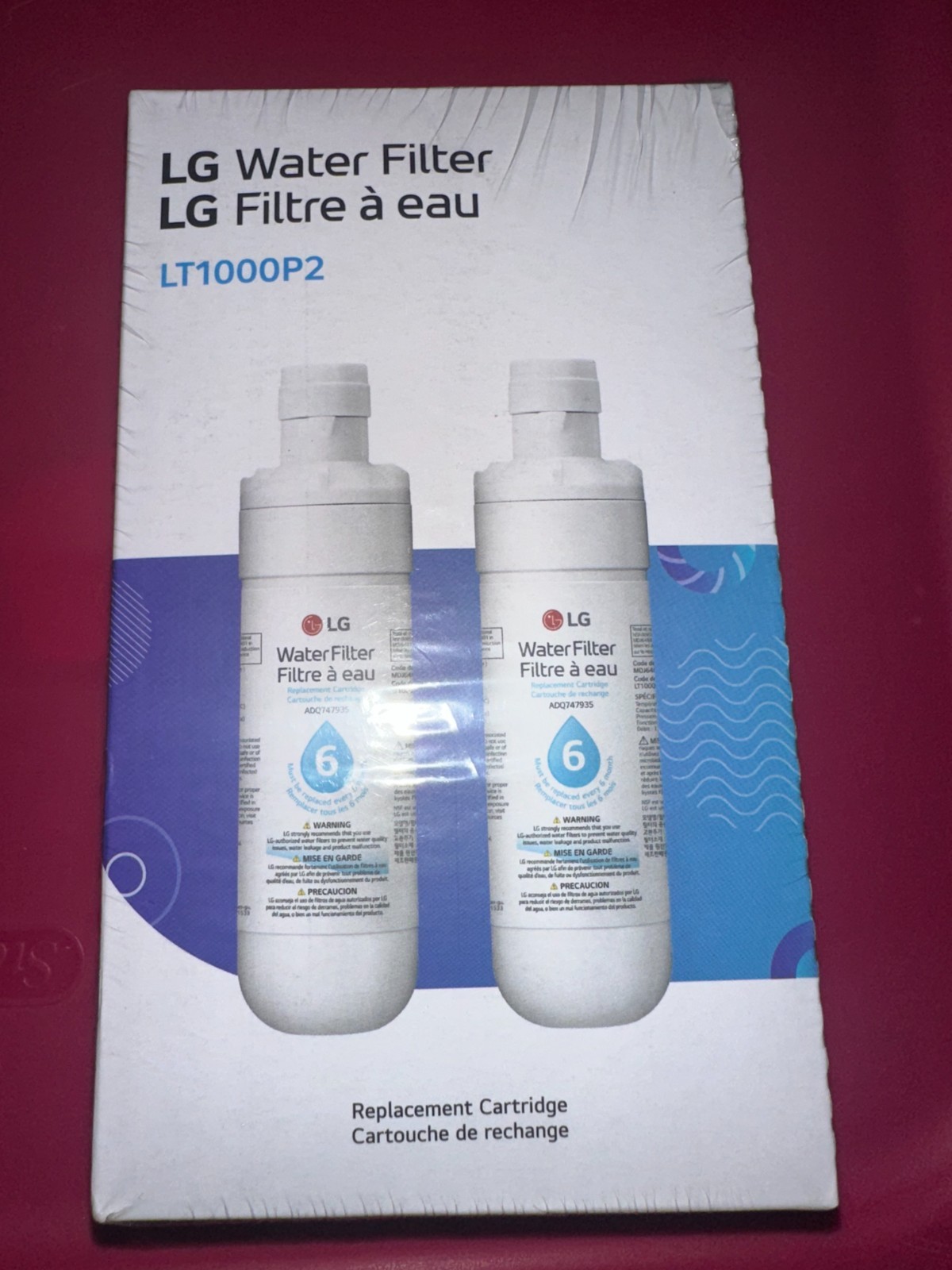 LG LT1000P2 Water Filter Replacement Cartridge 2 Pack White Box OEM #306