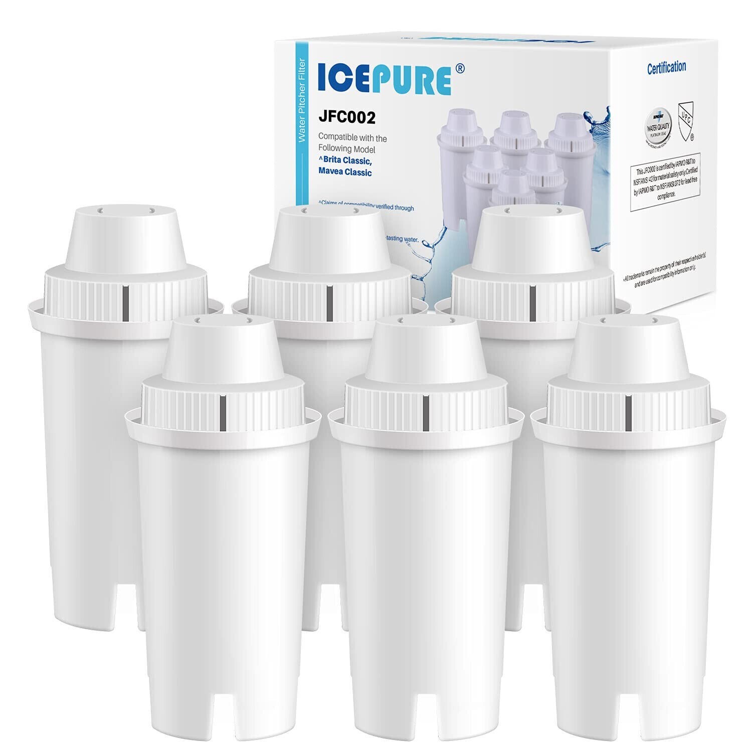 ICEPURE Replacement for Brita Classic Pitcher Water Filter NSF Certified 6 PACK