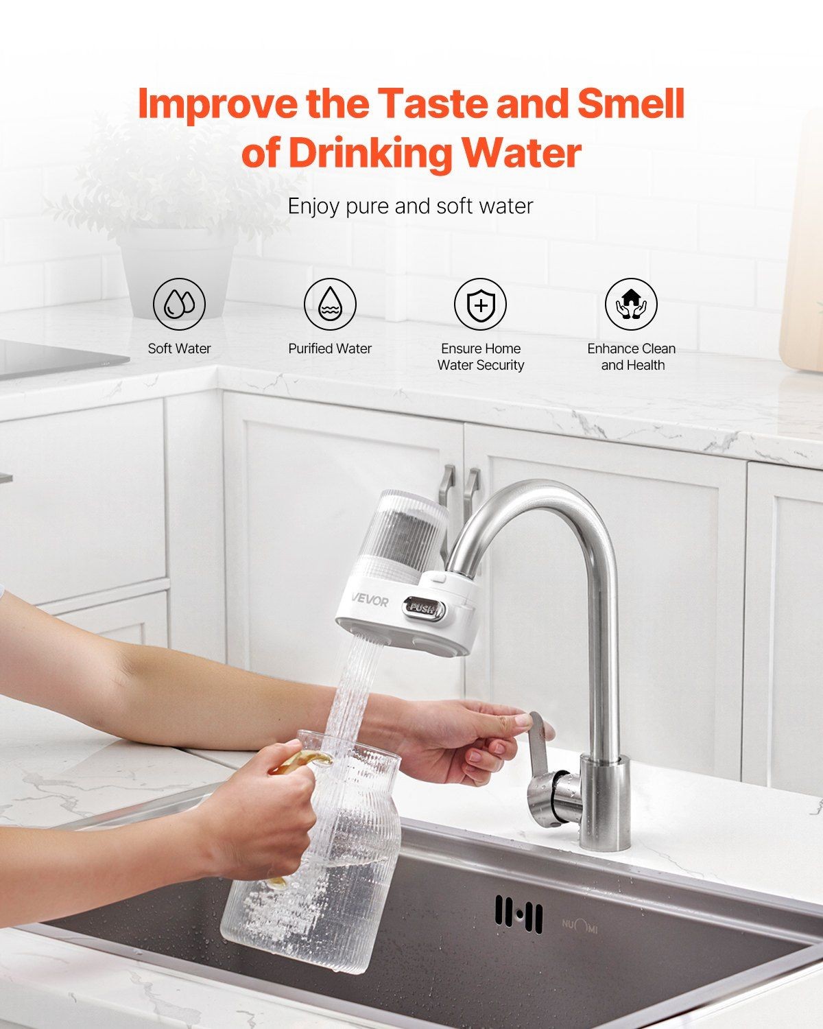 Water Filter Faucet Mount Vertical Sink Purifier Carbon Fiber 2 Mode White