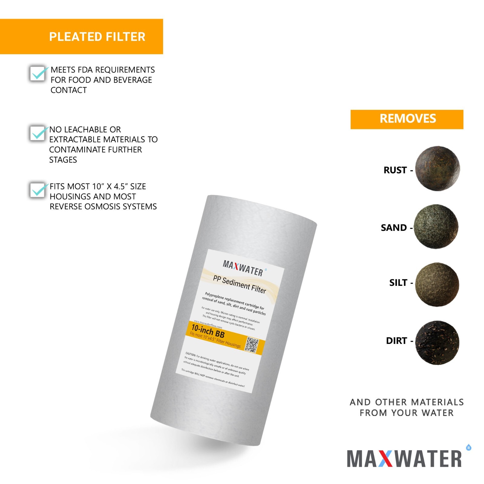 4-PACK of Max Water Sediment Water Filter Whole House Big Blue 1 Micron 10″x4.5″