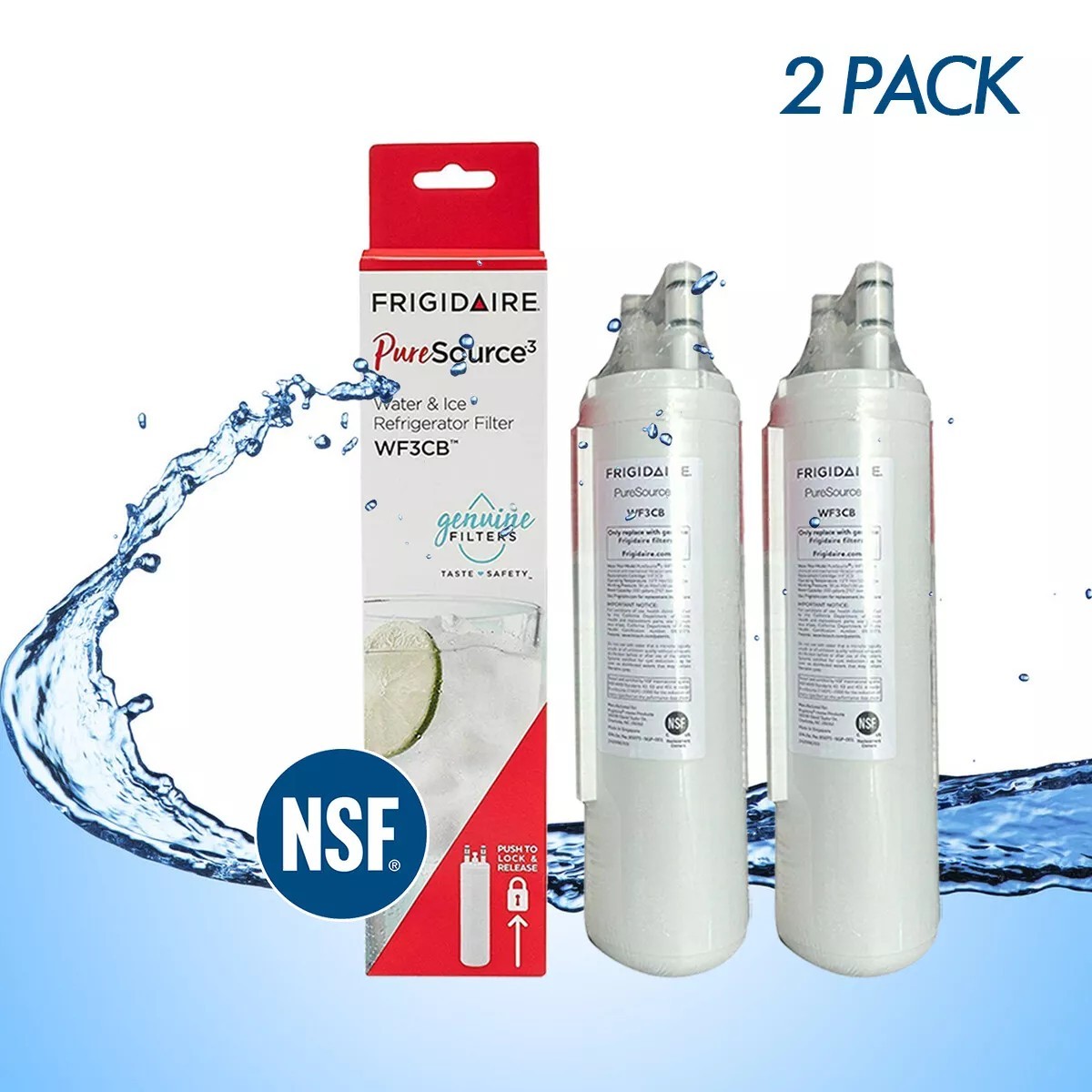 2 Pack Frigidaire WF3CB PureSource 3 Replacement Refrigerator Water Filter