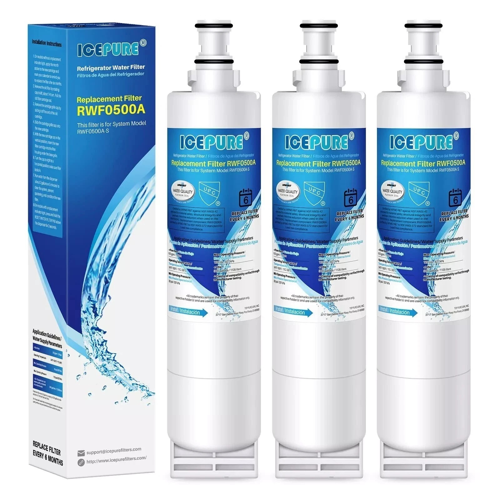 ICEPURE RWF0500A Refrigerator Water Filter Replace Everydrop Filter 5+ BPA free