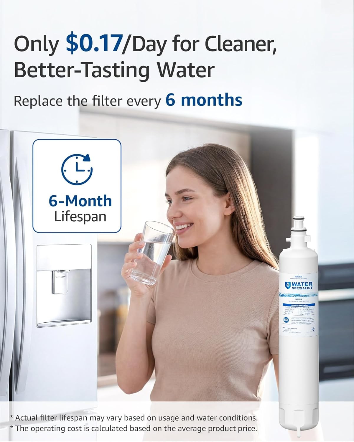 Waterspecialist WS619C Replacement for RPWFE® Refrigerator Water Filters, (2)