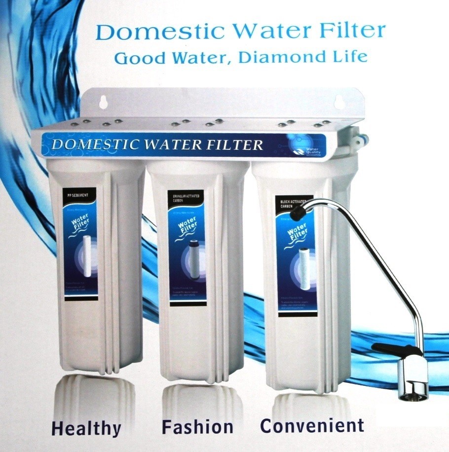Under Sink Three Stage All White Housings Domestic Water Filter System