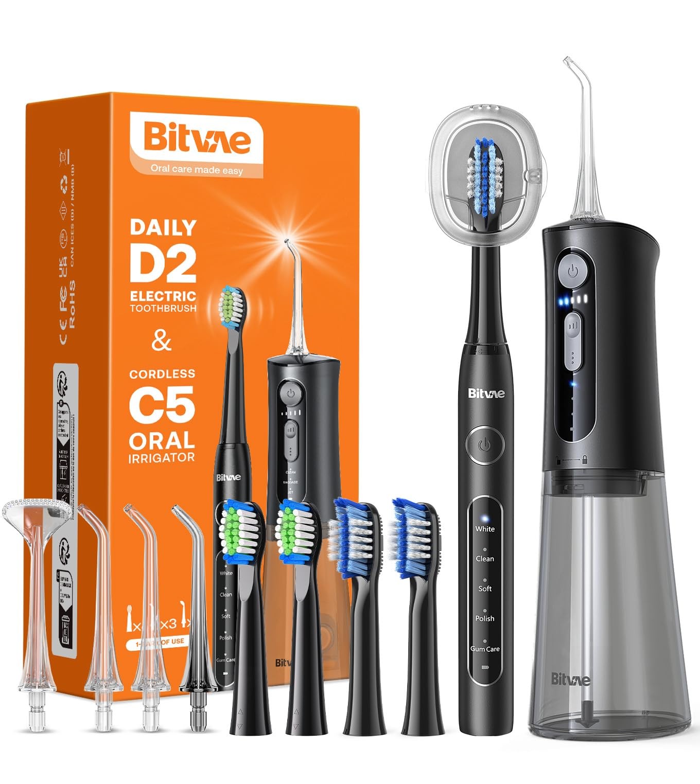 Water Flosser and Electric Toothbrush Combo – Cordless Sonic, Coal Black