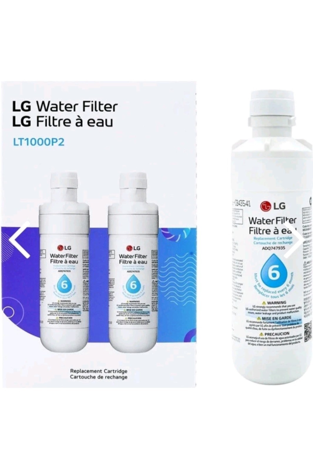 Genuine LG LT1000P2 Refrigerator Water Filter 2 pack