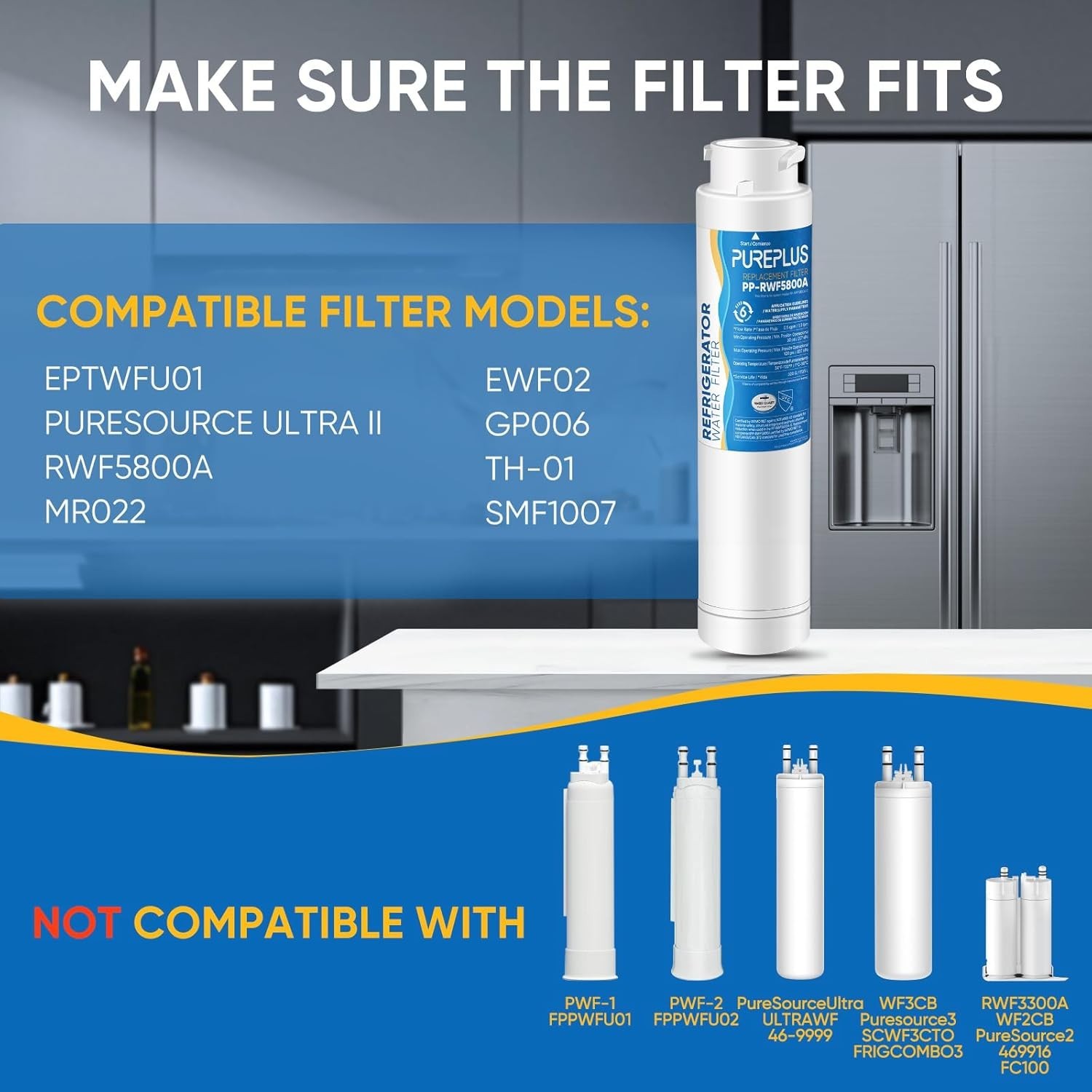 PUREPLUS PP-RWF5800A Refrigerator Water Filter Compatible with Frigidaire -1PACK