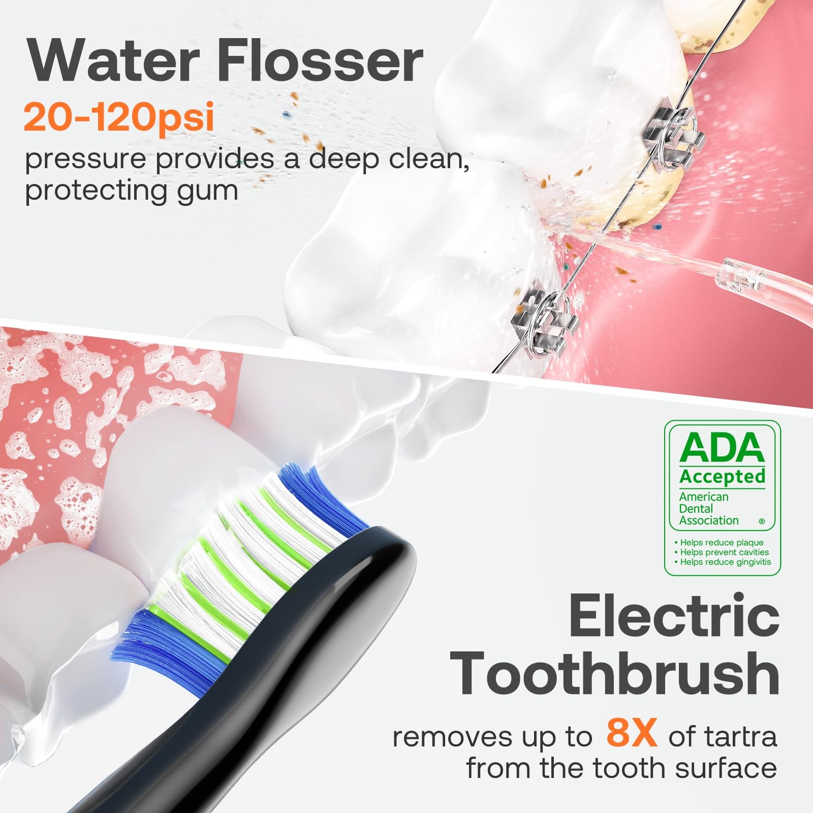 Water Flosser and Electric Toothbrush Combo – Cordless Sonic, Coal Black