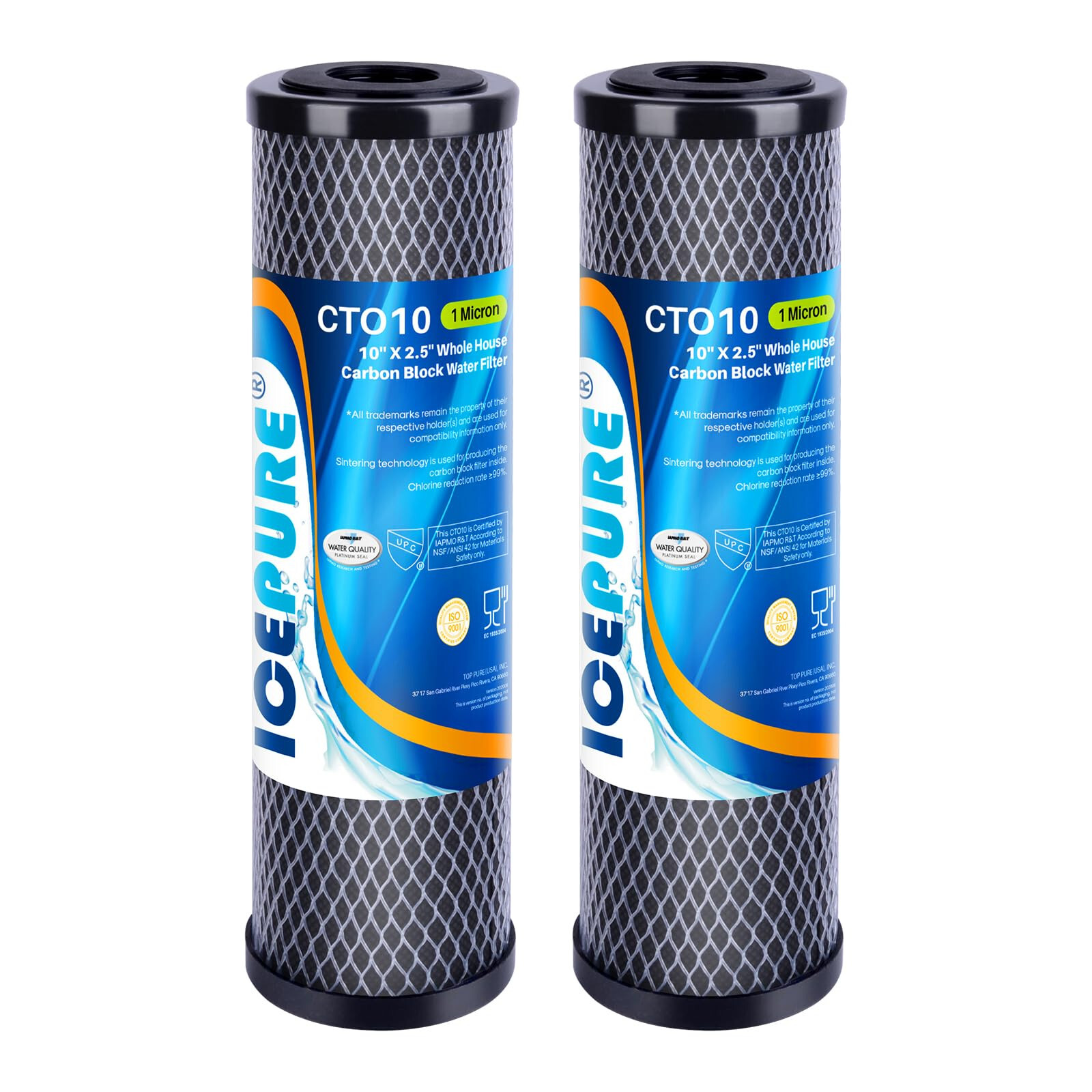 ICEPURE 1 Micron 2.5″ x 10″ Whole House CTO Carbon Sediment Water Filter,2pack