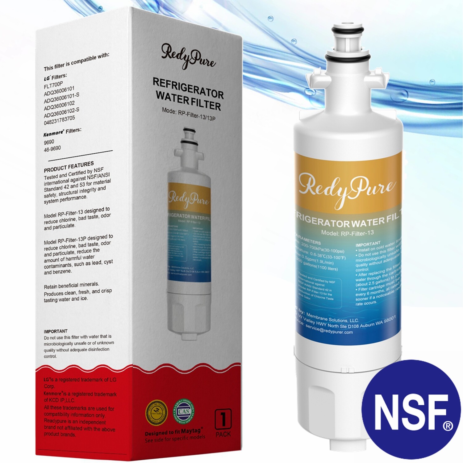 RedyPure Refrigerator Water Filter for LG LT700P ADQ36006101 ADQ36006102 46-9690