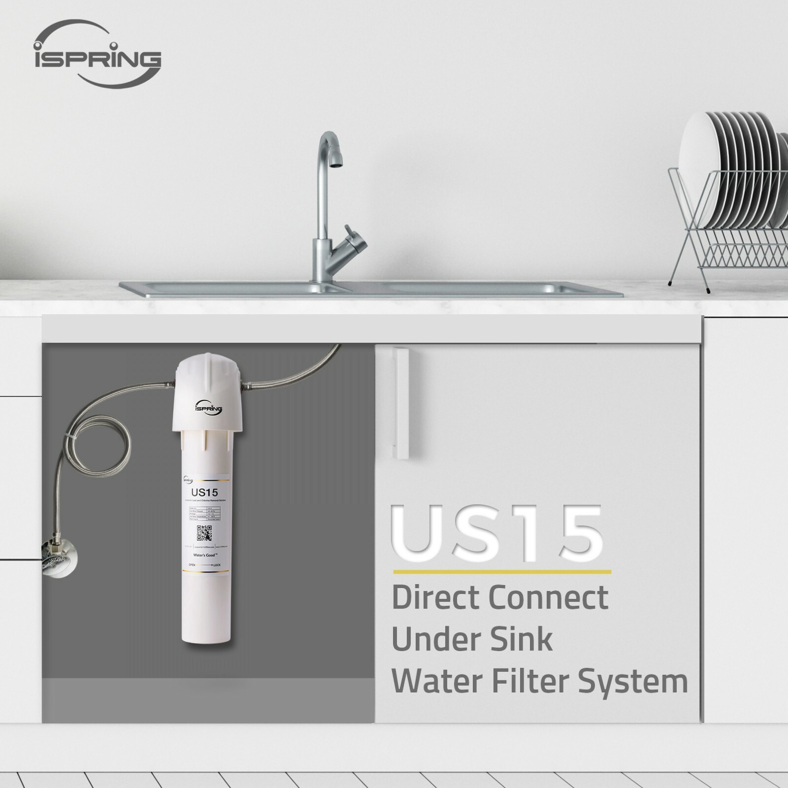 iSpring US15L Under Sink Water Filter System,8K Gallons High Chlorine Reduction