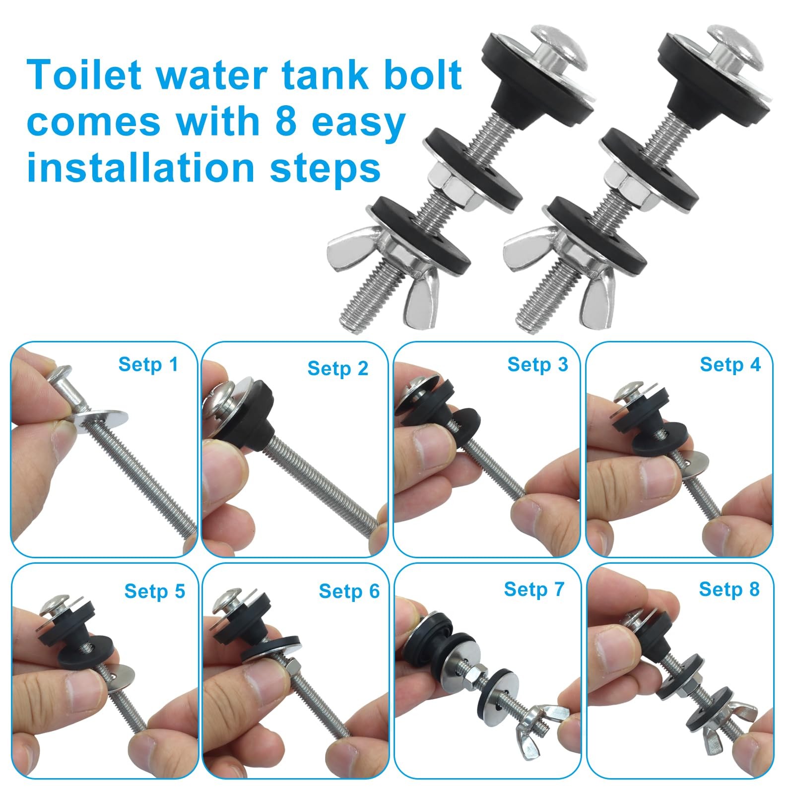 Universal Toilet Tank To Bowl Bolts Kit Stainless Steel Heavy Duty 4 PCS