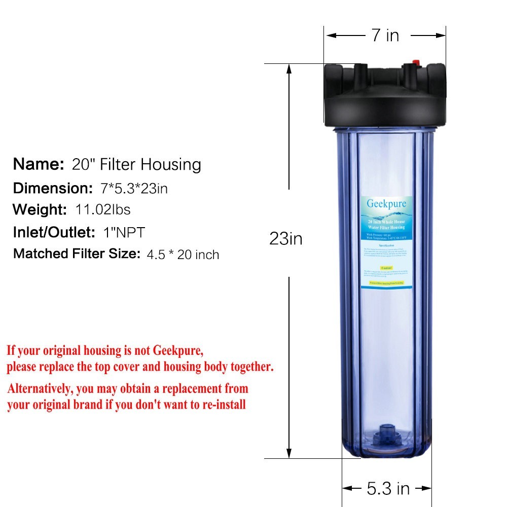 2 Stage 20″ Clear Housing For Whole House Water Filter System 1″-PP Carbon block